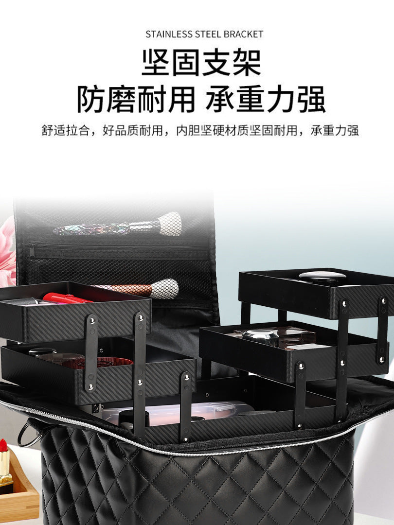 New Storage Bag Plaid Large Capacity High-Level Makeup Brush Set Makeup Makeup Artist Portable Cosmetic Bag