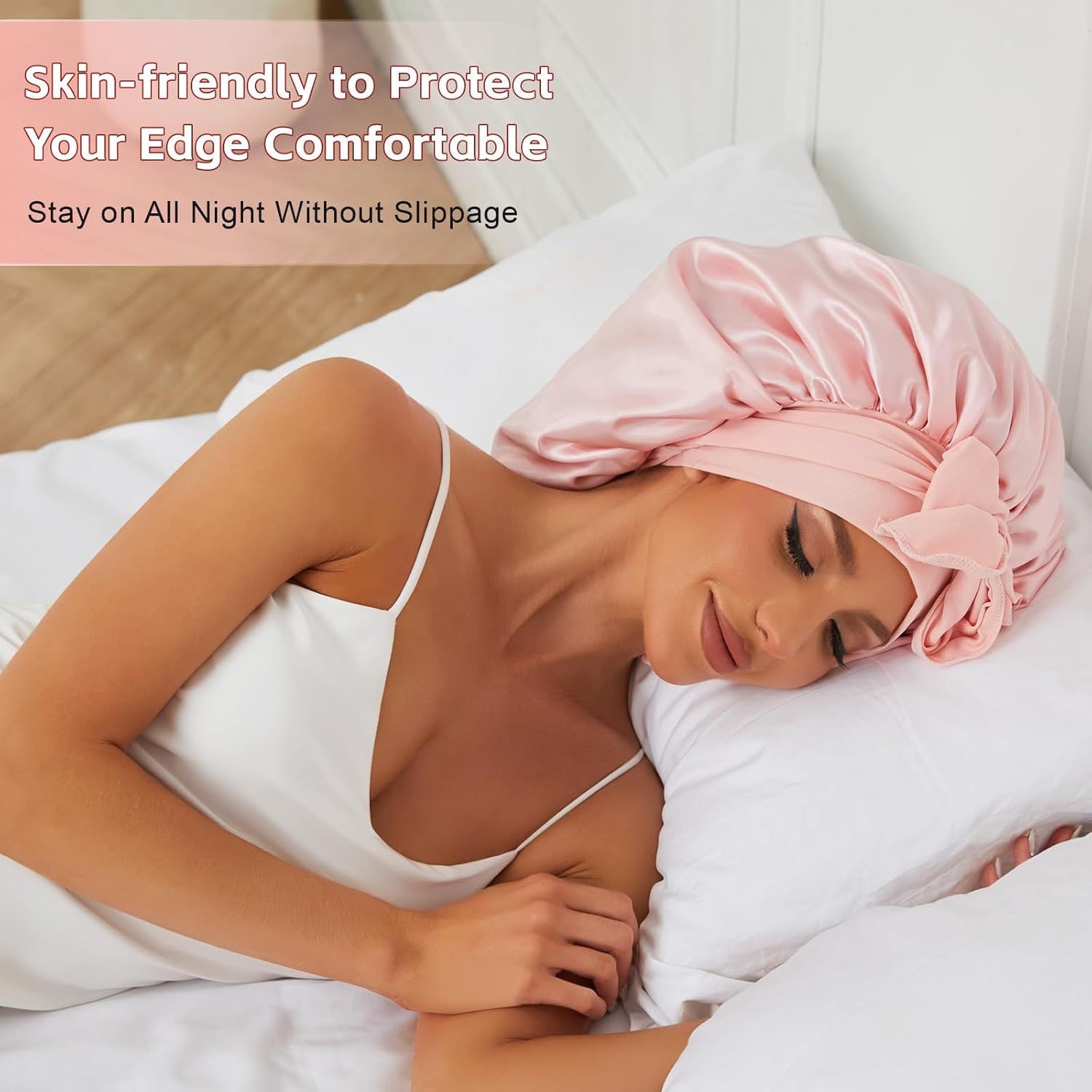 Amazon Double Layer Nightcap Color Ding Hat Women's Elastic Wide-brimmed Hair Care Hat Shower Hat Turban Bow Ribbon Round Hat