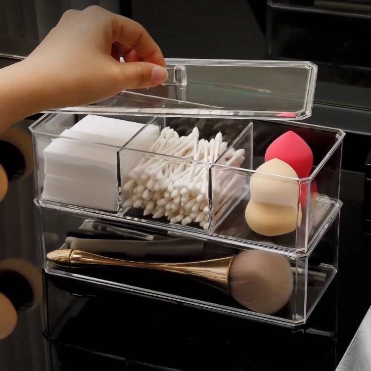 Makeup Cotton Storage Box Beauty Egg Cotton Swab Powder Puff Makeup Remover Cotton Desktop Storage with Lid Bar Storage Transparent Organization