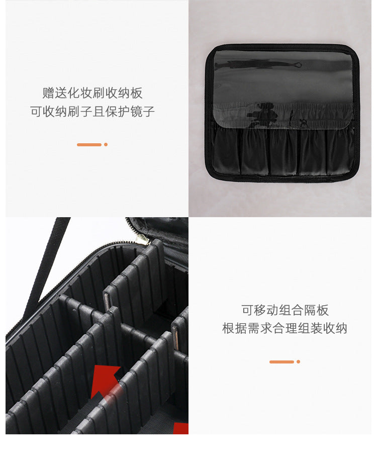 Cosmetic Bag with mirror with light large capacity makeup cosmetic storage bag portable travel removable partition bag