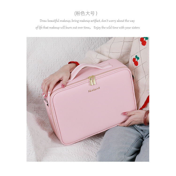 Cosmetic Bag with mirror with light large capacity makeup cosmetic storage bag portable travel removable partition bag