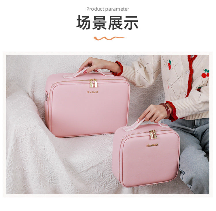 Cosmetic Bag with mirror with light large capacity makeup cosmetic storage bag portable travel removable partition bag