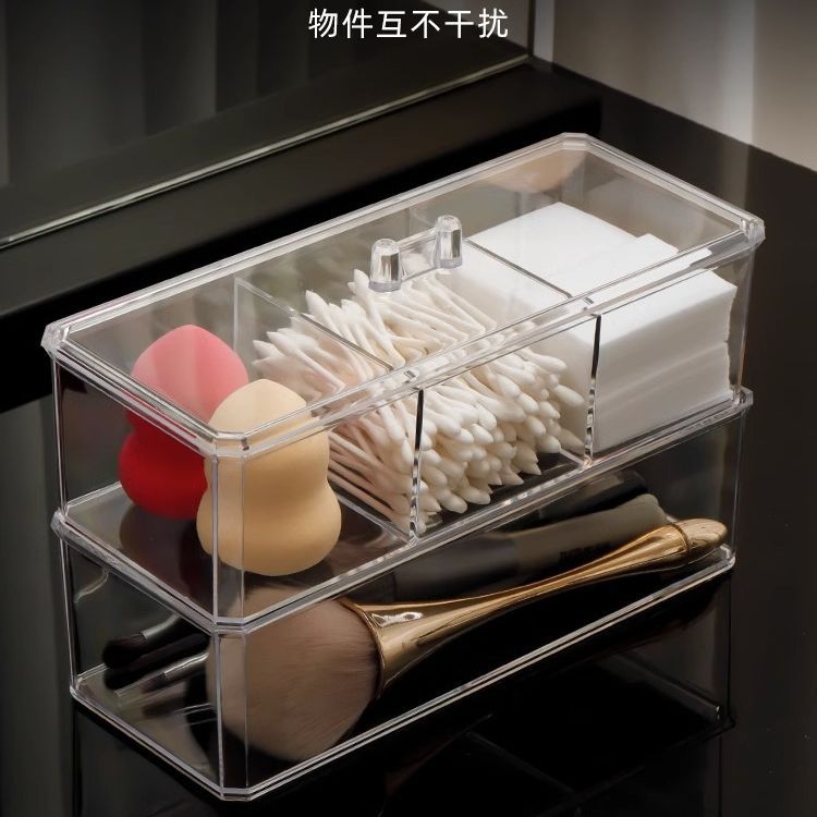 Makeup Cotton Storage Box Beauty Egg Cotton Swab Powder Puff Makeup Remover Cotton Desktop Storage with Lid Bar Storage Transparent Organization
