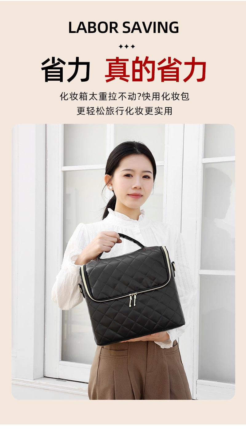 New Storage Bag Plaid Large Capacity High-Level Makeup Brush Set Makeup Makeup Artist Portable Cosmetic Bag