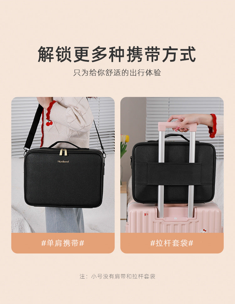 Cosmetic Bag with mirror with light large capacity makeup cosmetic storage bag portable travel removable partition bag