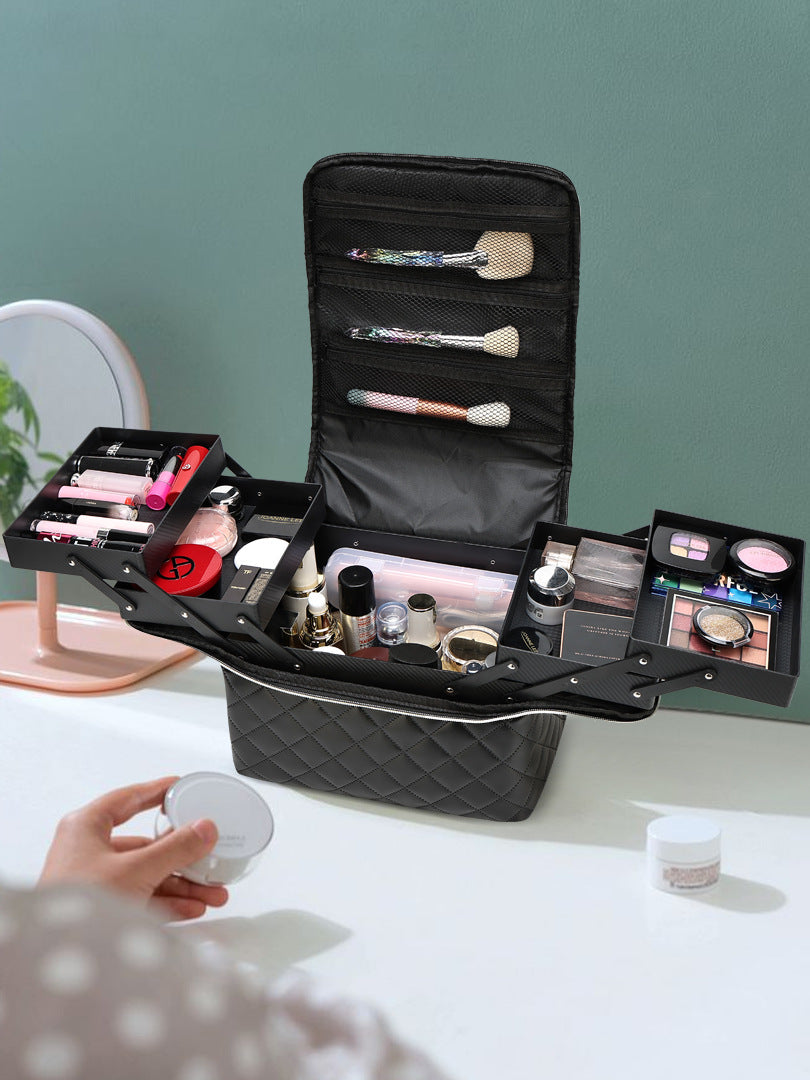 New Storage Bag Plaid Large Capacity High-Level Makeup Brush Set Makeup Makeup Artist Portable Cosmetic Bag