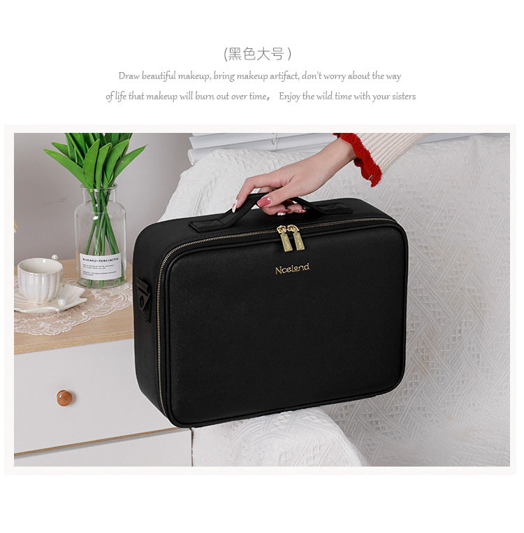 Cosmetic Bag with mirror with light large capacity makeup cosmetic storage bag portable travel removable partition bag