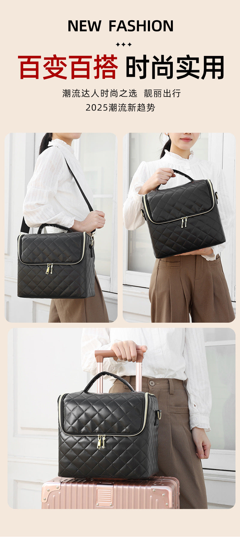 New Storage Bag Plaid Large Capacity High-Level Makeup Brush Set Makeup Makeup Artist Portable Cosmetic Bag