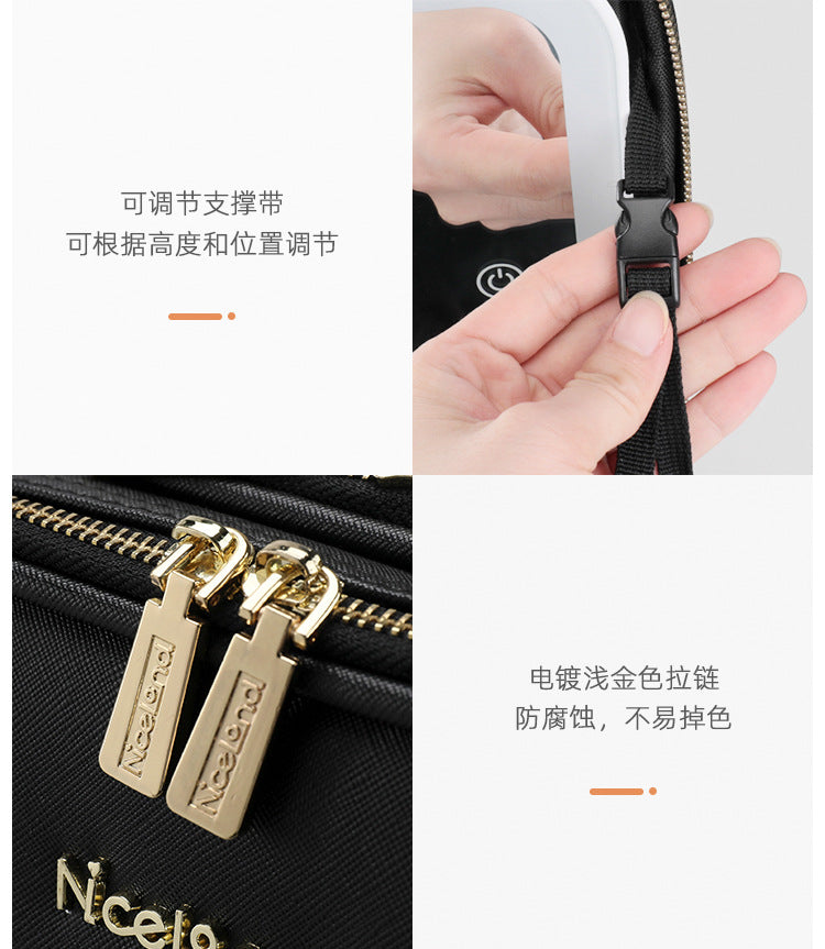 Cosmetic Bag with mirror with light large capacity makeup cosmetic storage bag portable travel removable partition bag