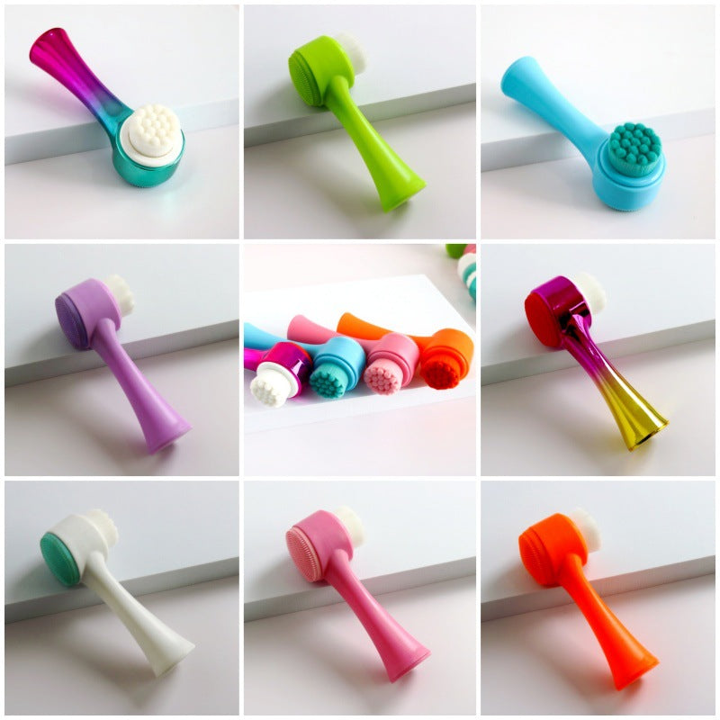 3D Silicone Double-sided Cleansing Brush Silicone Face Washing Brush Soft Hair Cleansing Brush Cleaning Pore Face Washing Instrument Massage Artifact