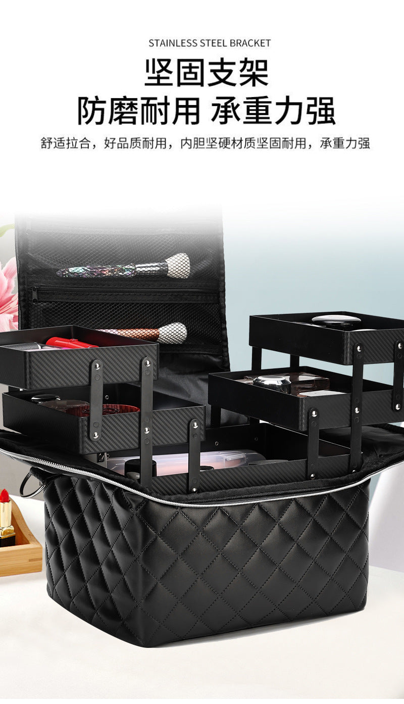 New Storage Bag Plaid Large Capacity High-Level Makeup Brush Set Makeup Makeup Artist Portable Cosmetic Bag