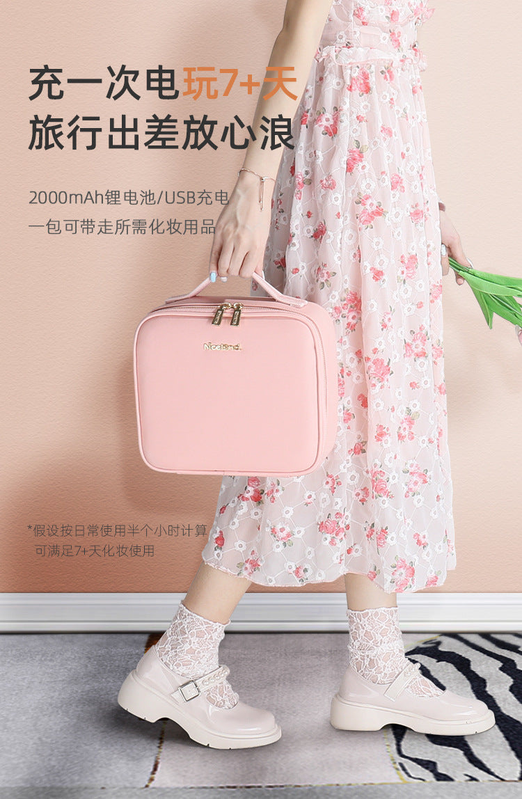 Cosmetic Bag with mirror with light large capacity makeup cosmetic storage bag portable travel removable partition bag