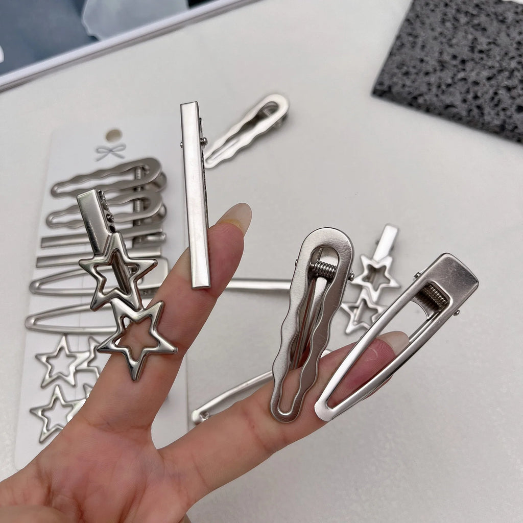 Sliver Metal Hair Clips Women Girls Y2K Duckbill Hairpin Personality Bangs Side Headwear Barrettes Hairclip Styling Accessories