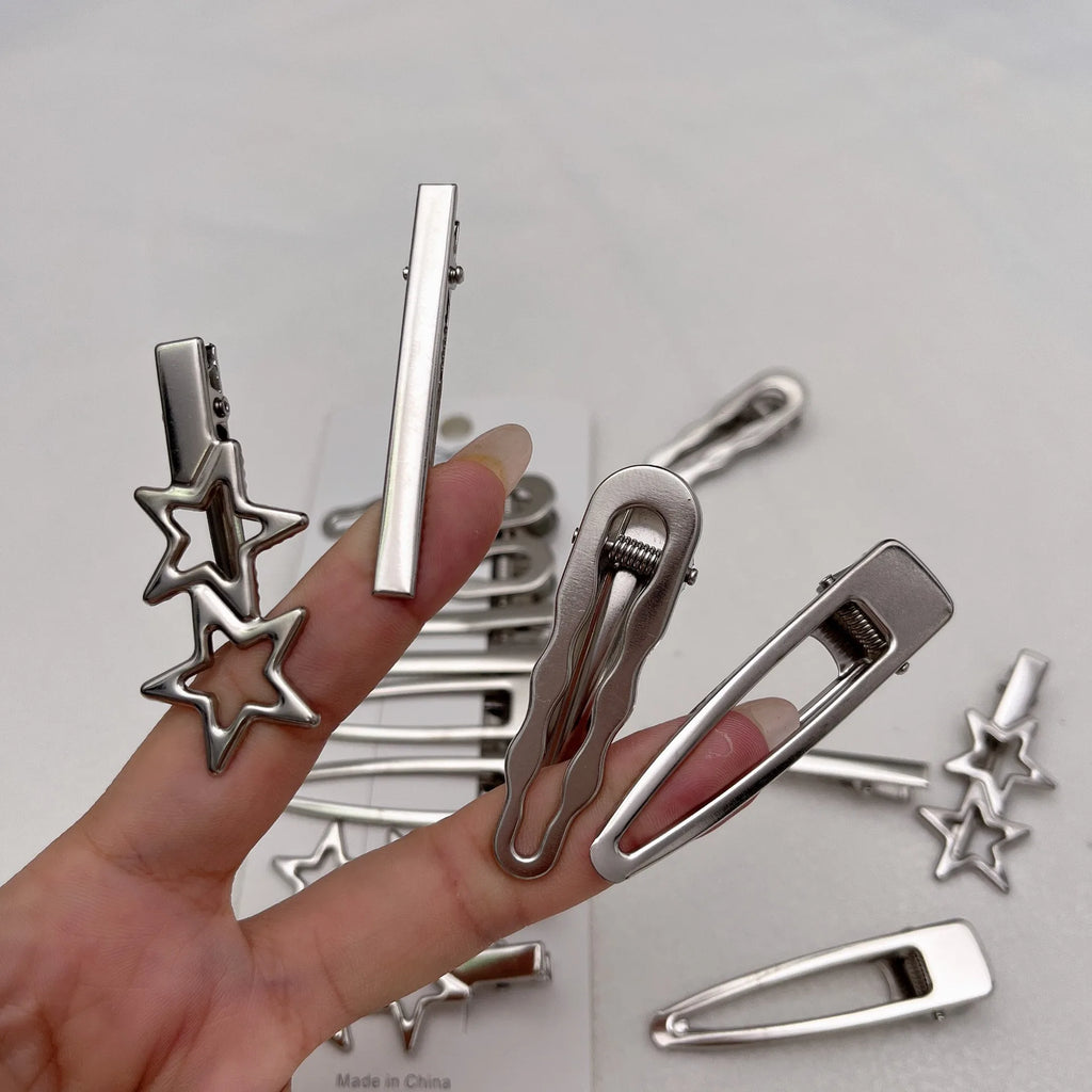 Sliver Metal Hair Clips Women Girls Y2K Duckbill Hairpin Personality Bangs Side Headwear Barrettes Hairclip Styling Accessories